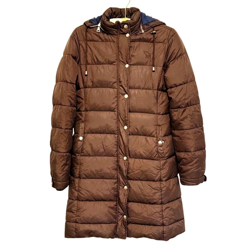 VTG Y2K Abercrombie & Fitch Puffer Hooded Parka Coat Medium Brown Bella Swan